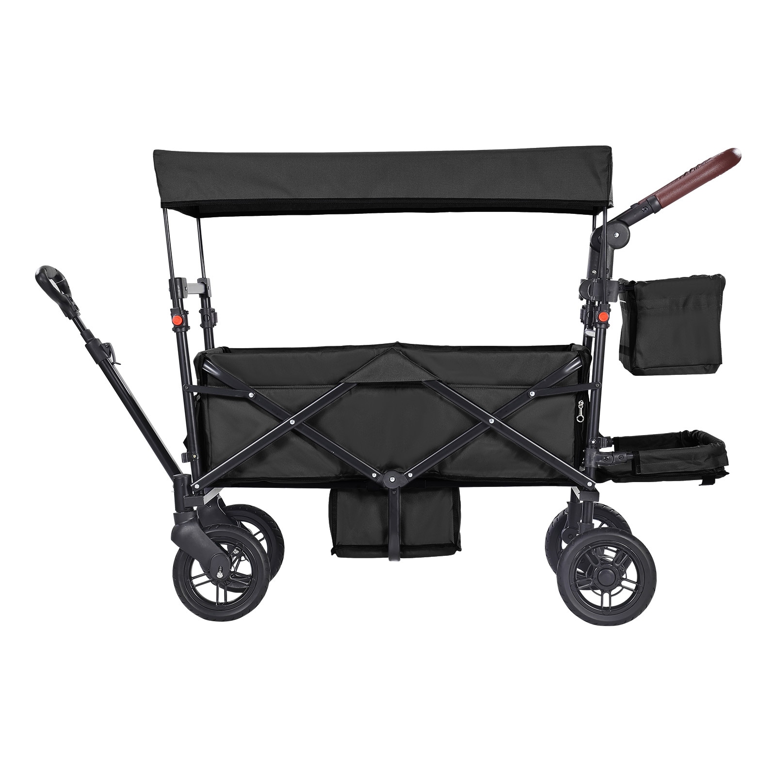 Foldable Garden Wagon Stroller For Two Kids With Canopy Black_voghion.com